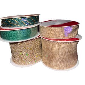 Michael’s Celebrate It Christmas Gold Green Ribbon Lot Of 5 124’ Total 4 Widths